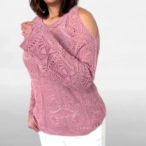 New with Tag (NWT) BELLDINI Open Knit Crochet Cold Shoulder Sweater Large